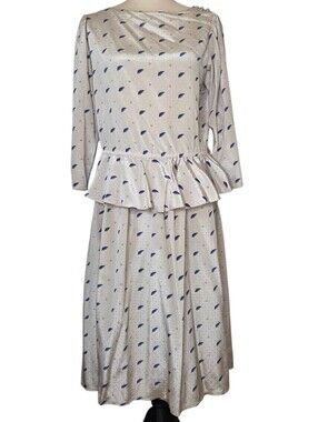 Vintage 80s Ms. Chaus Peplum Blouse & Midi Skirt Set Luminous Sheen Size 10